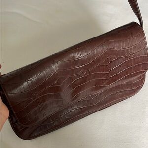 Jones New York Brown Messenger Bag Croc-Embossed Design